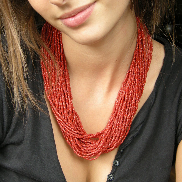 Collier En Perles De Corail Rouge - Neuf Sans Emballage