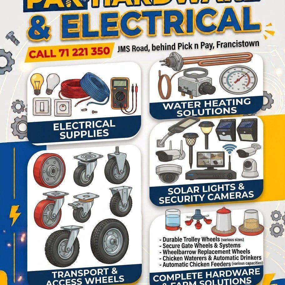 Pak hardware and electrical Tel 2420323 cell 71221350 on Reels