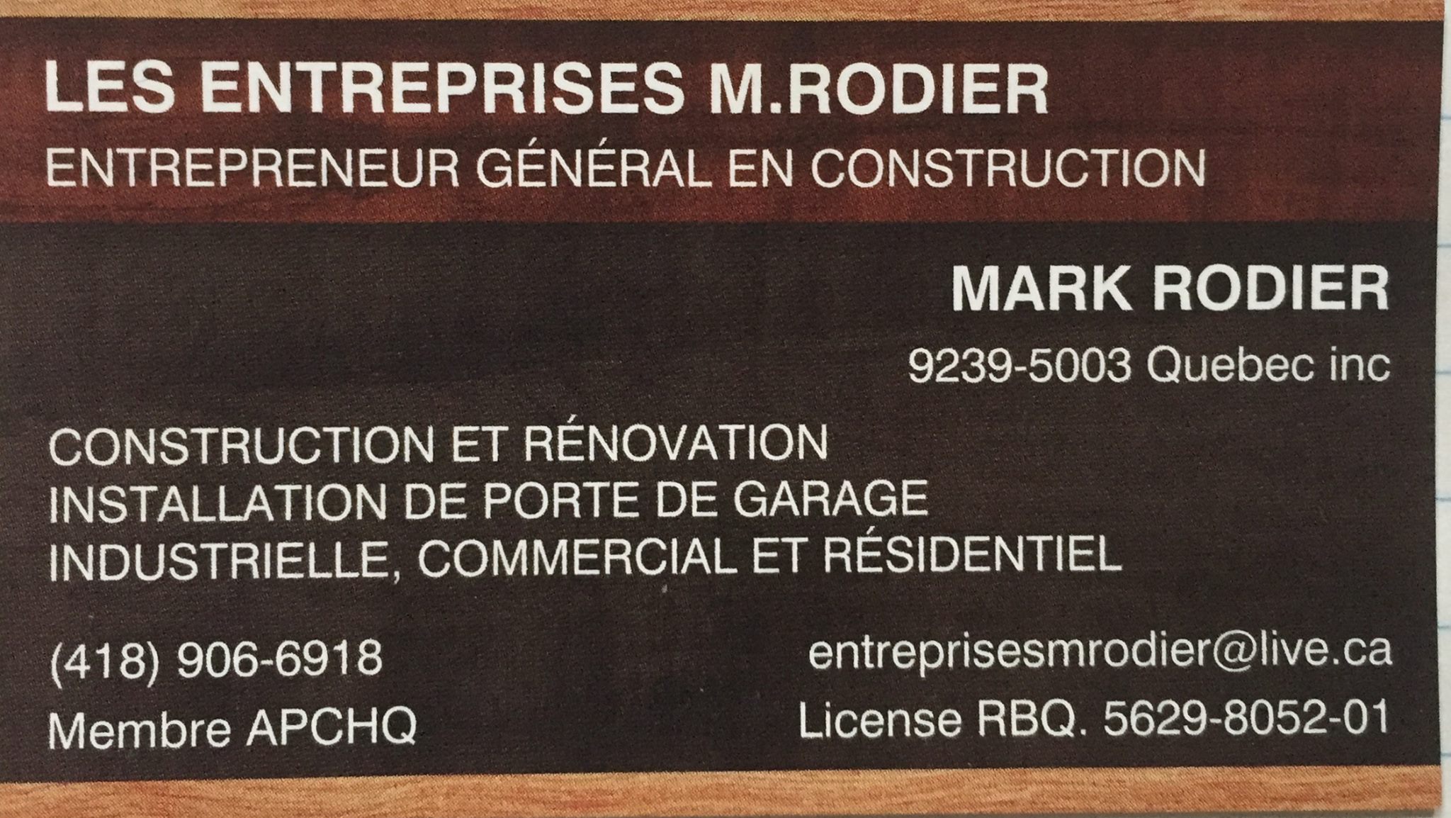 Entreprises Mark Rodier | Sainte-Claire QC