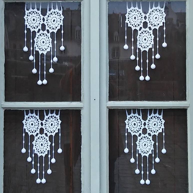 Rideau Brise-bise Crocheté Fait Main - Artisanat Français Sylvette Raisonnier, Motif Aubépine Cœur, Sur Mesure - Neuf, 100% Coton Perlé