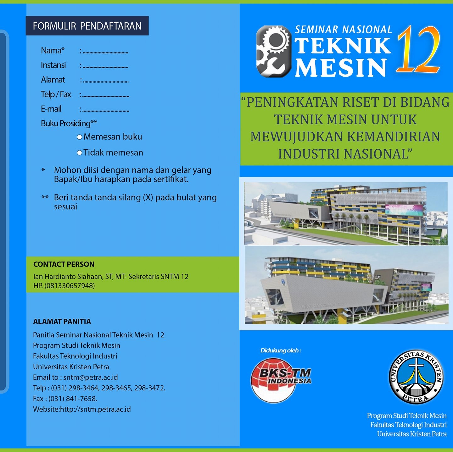 UK Petra - Seminar Nasional Teknik Mesin 10 | Surabaya