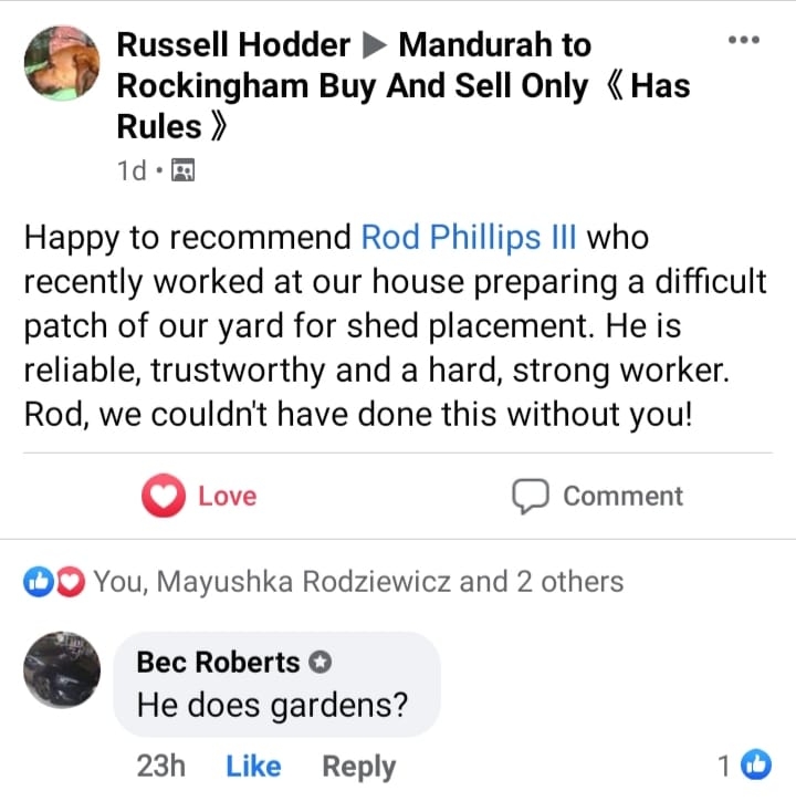 Rod's odd jobs - Contact me for a... | Facebook