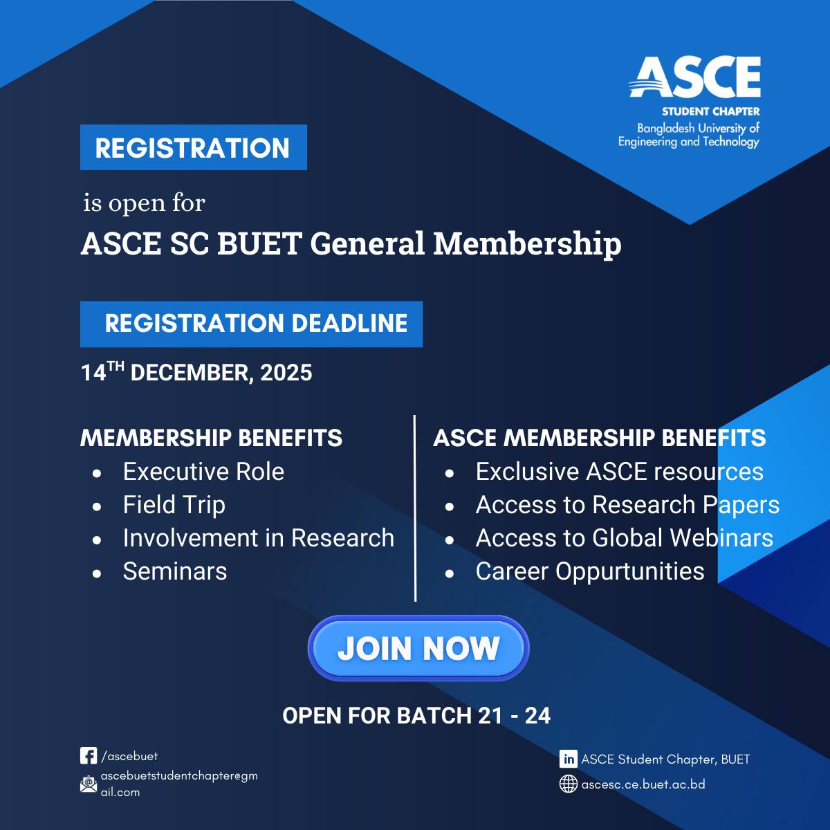 General Member recruitment is... - ASCE Student Chapter, BUET | Facebook