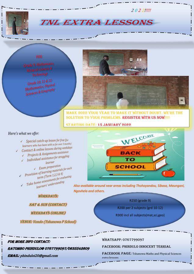 Tshanowa Mathematics & Physical Sciences Extra Lessons | Sibasa