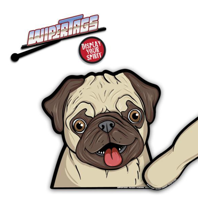 Pugly Rescue Dog WiperTag With Decal - Fun Car Window Accessory For Pet Lovers