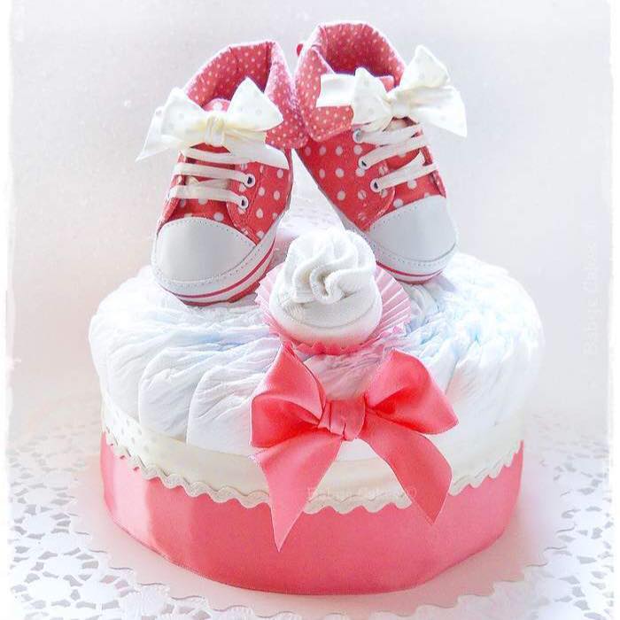Gâteau De Couches Fille - Chariot Décoré - 28 Couches Taille 3 + Bottes - Cadeau Naissance