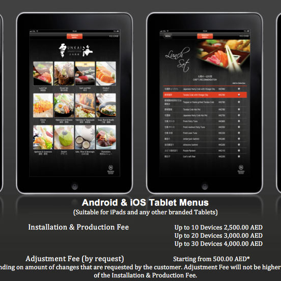 Android iOS Tablet Menus