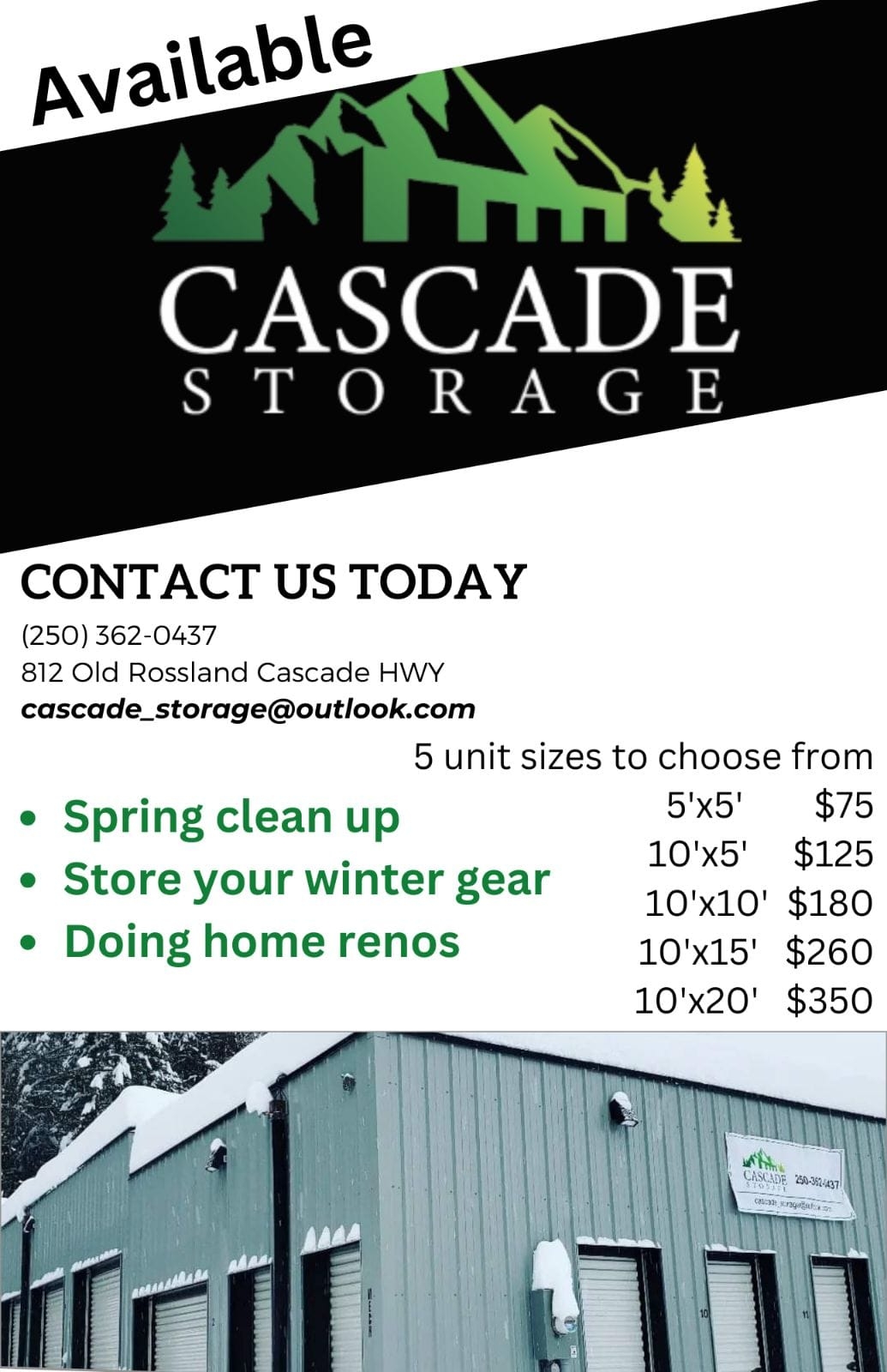 Cascade Storage | Rossland BC