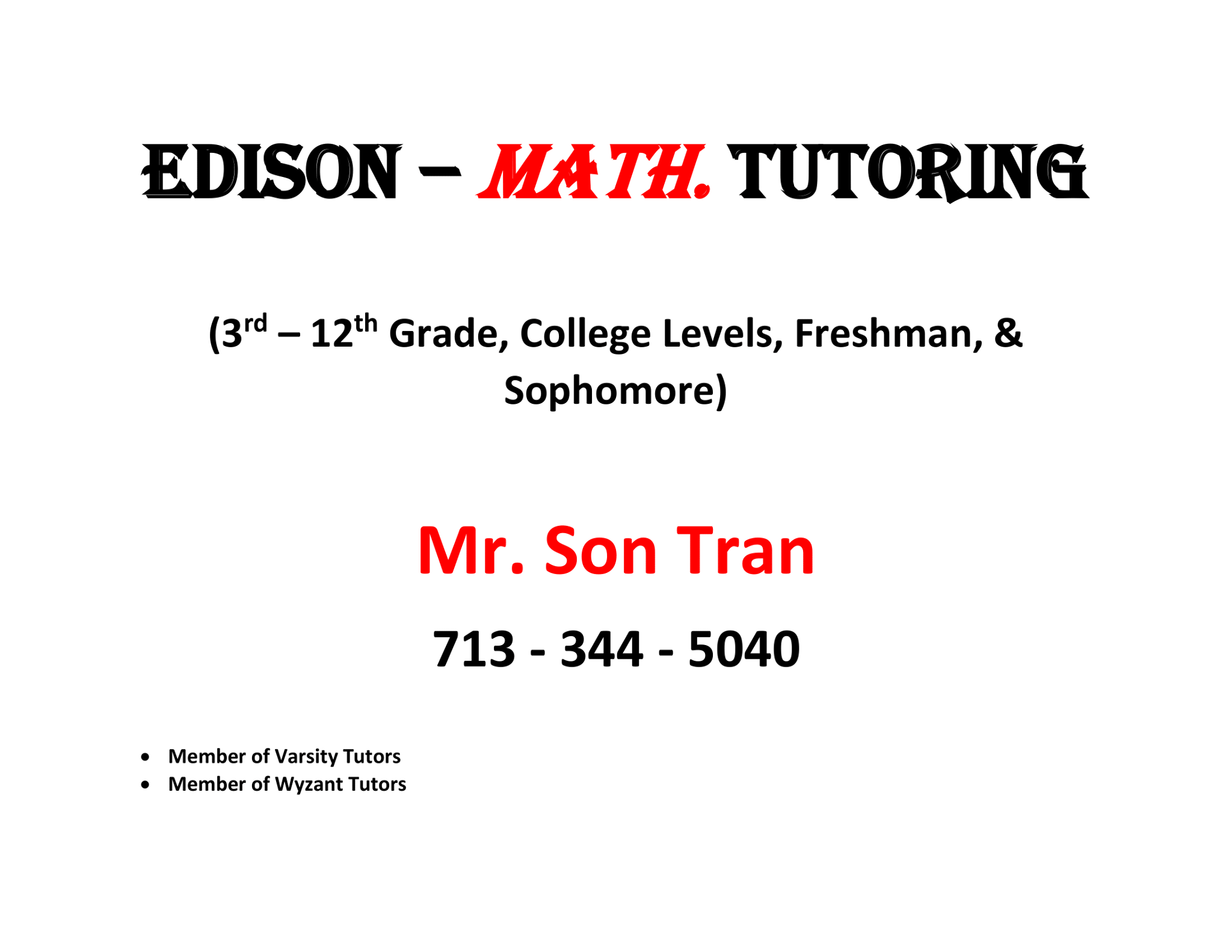 Edison - Math. Tutoring