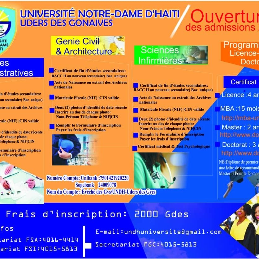 Université Notre-Dame d'Haiti à Saint Marc / UNDH UDERS DES Gonaïves ...