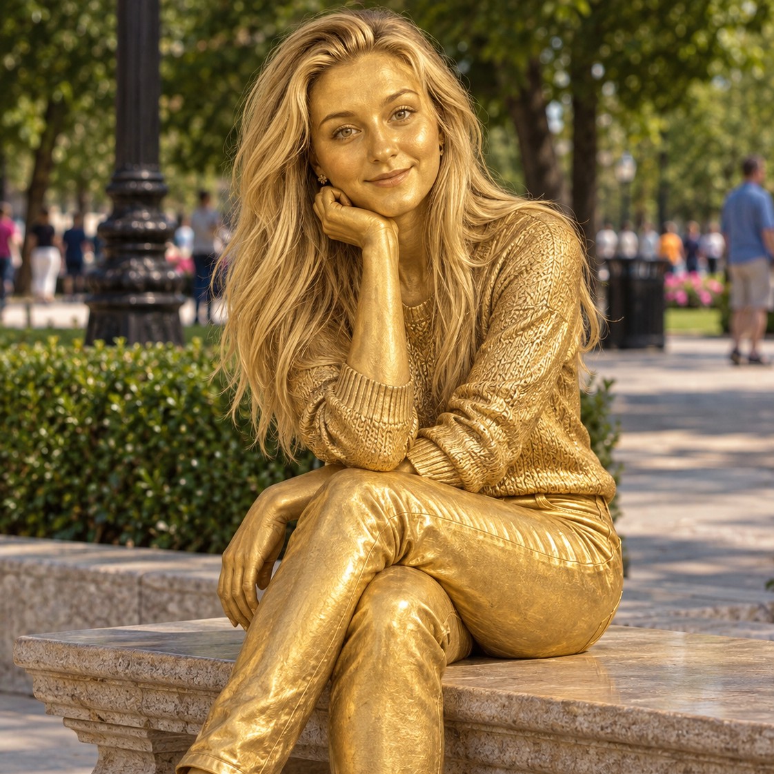 Toddler Falls Asleep on a Golden Statue… Then She Hugs Him Back 🥹💛 ...