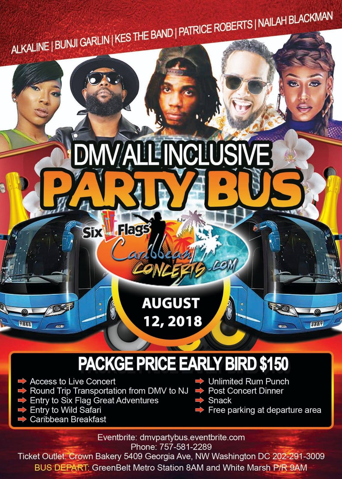 DMV AllInclusive Party Bus and Caribbean Concert Six Flag