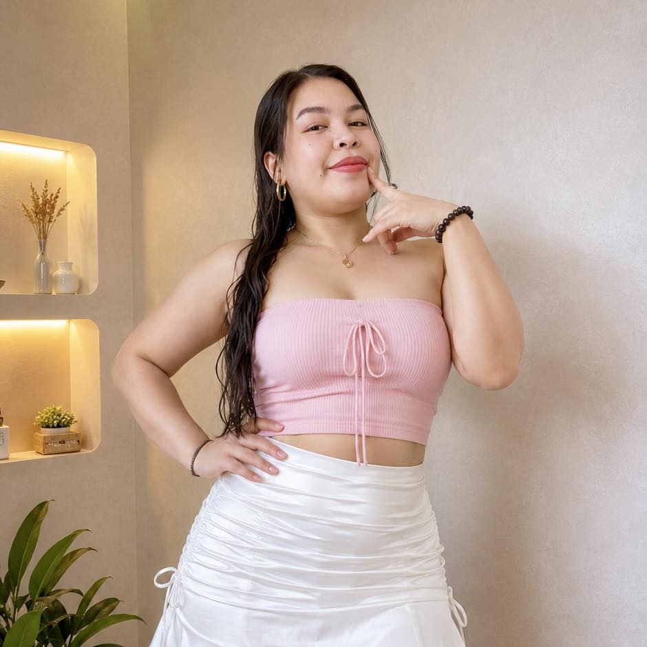 This is your PINK CROSS, HALTER SELF-LOVE ERA — baby pink base + brown ...