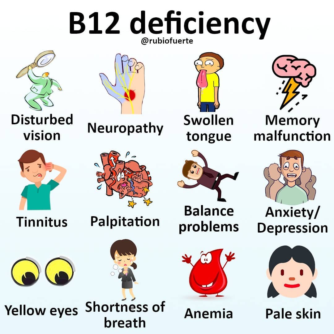 Vitamin B12 contributes to the healthy functioning of the nervous system. Its absence can therefore make you susceptible to nerve damage. Other symptoms include fatigue, breathlessness, headaches and dizziness, pale skin, heart