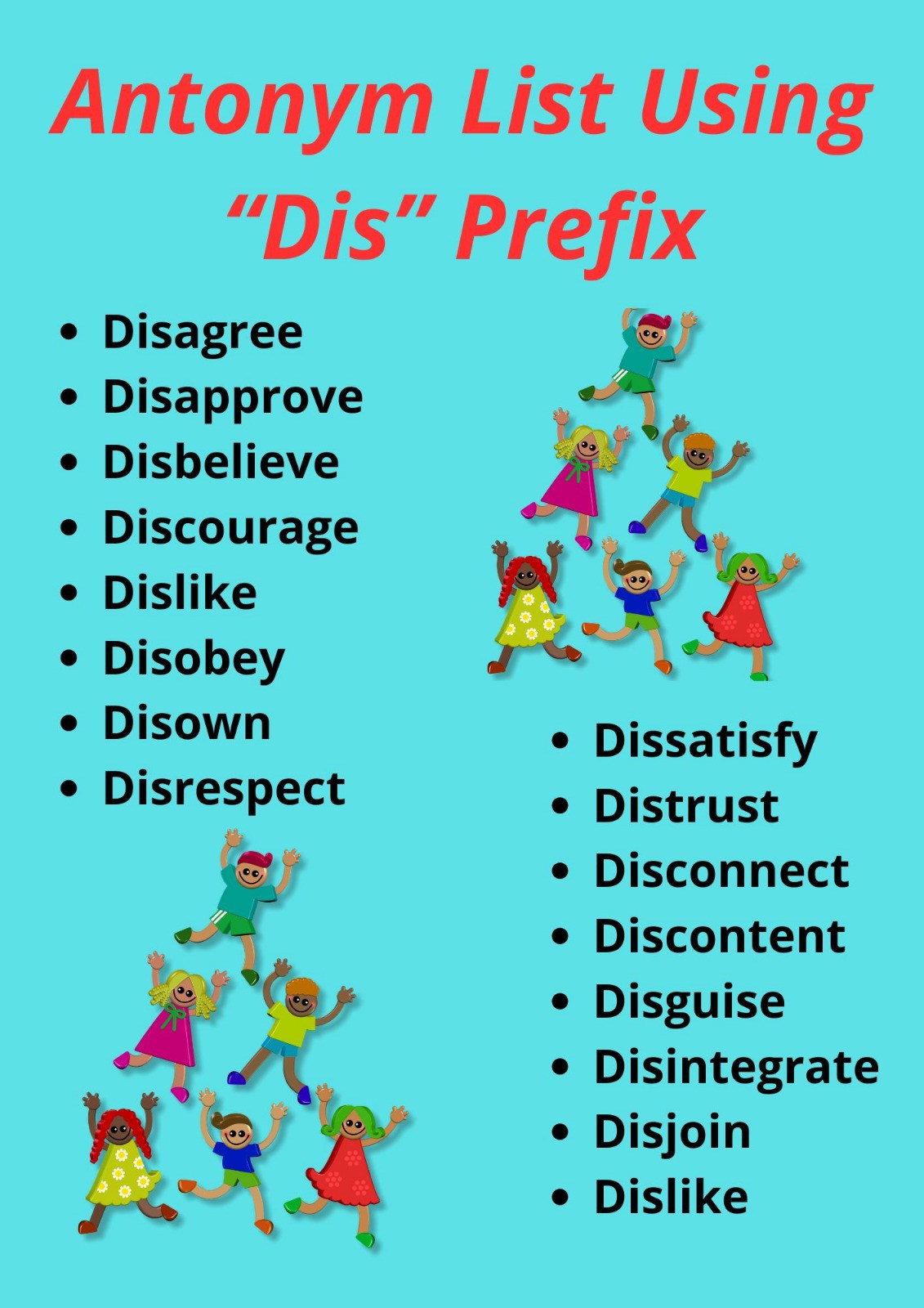 Speaking English | Antonym list using 
