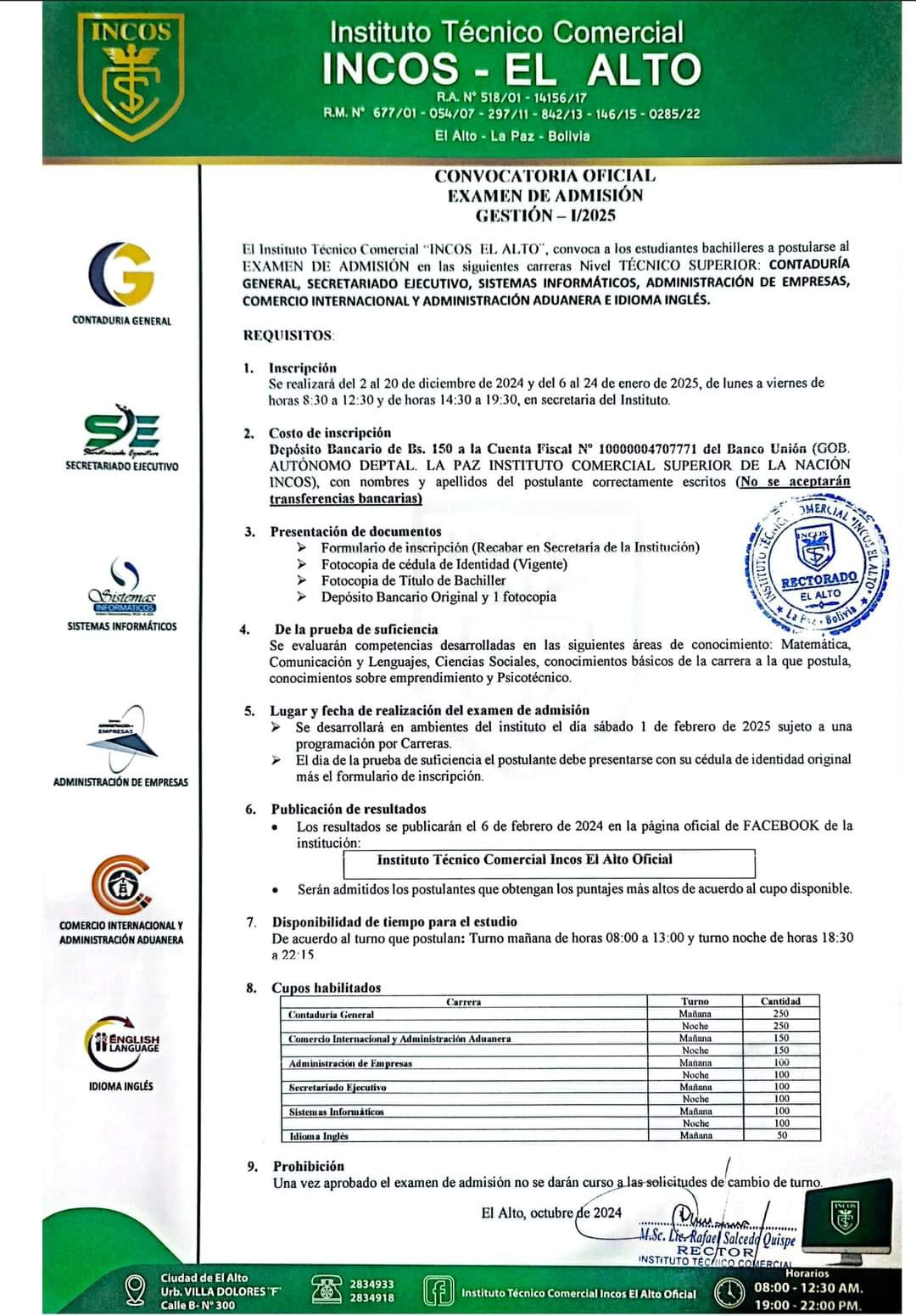 CONVOCATORIA PÚBLICA 2024 - 2025. 📌 INSTITUTO TÉCNICO SUPERIOR INCOS EL ...