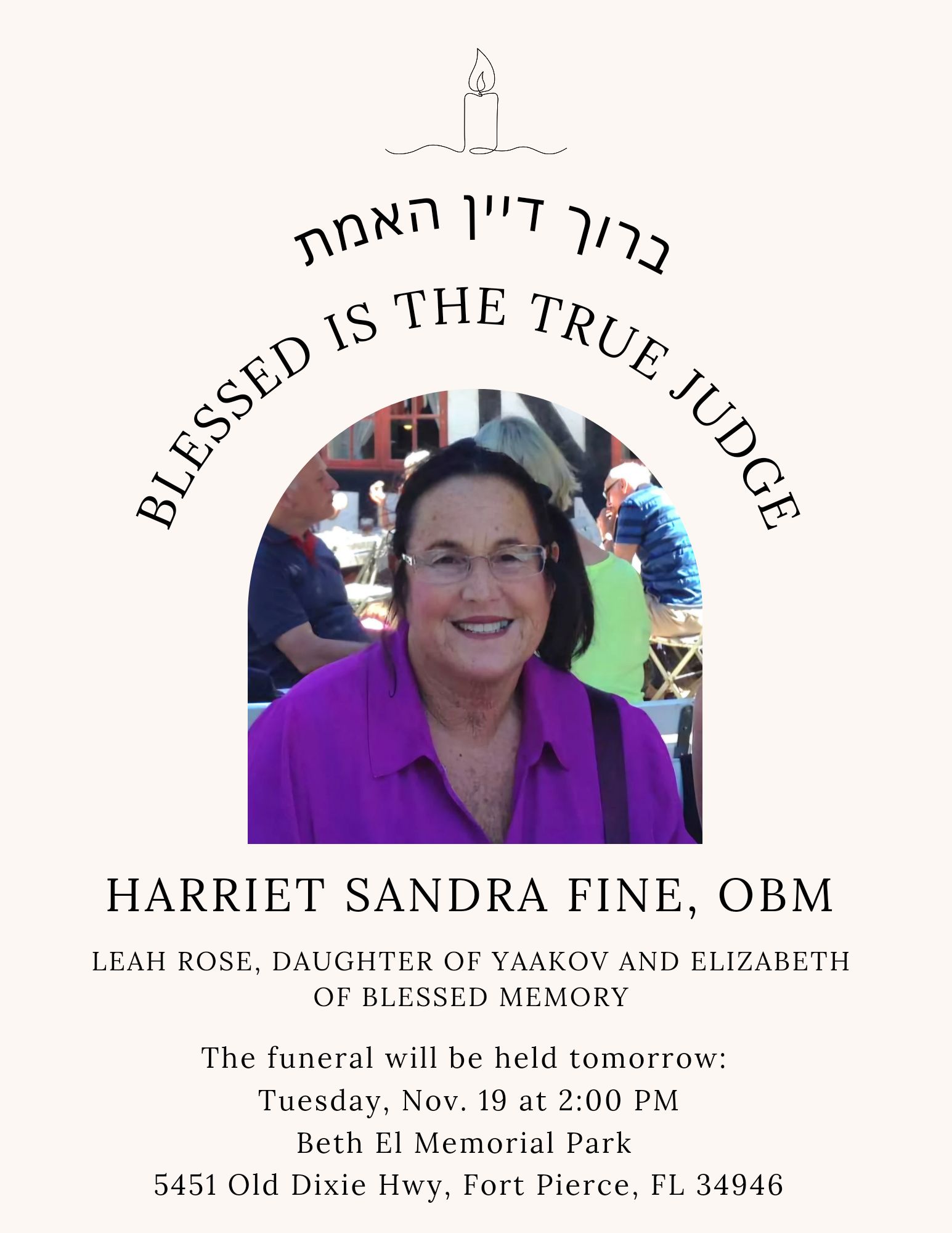 JewishBrevard - With great sadness, we inform you of the passing 