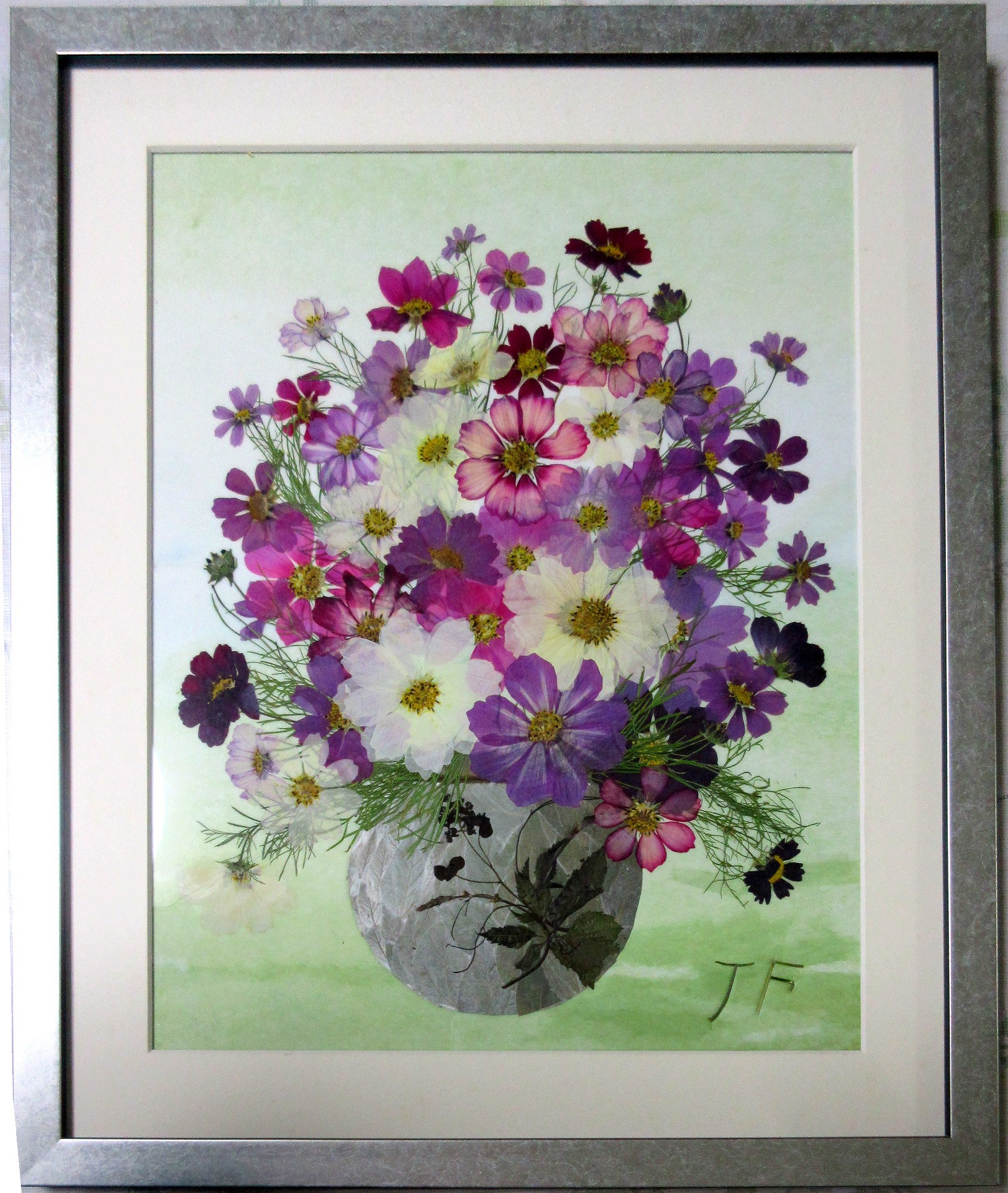 希琳押し花サロン コスモス ４９額 富田文江 コスモスを花瓶にデザインしました ワイドに画面いっぱい素敵にできました Facebook