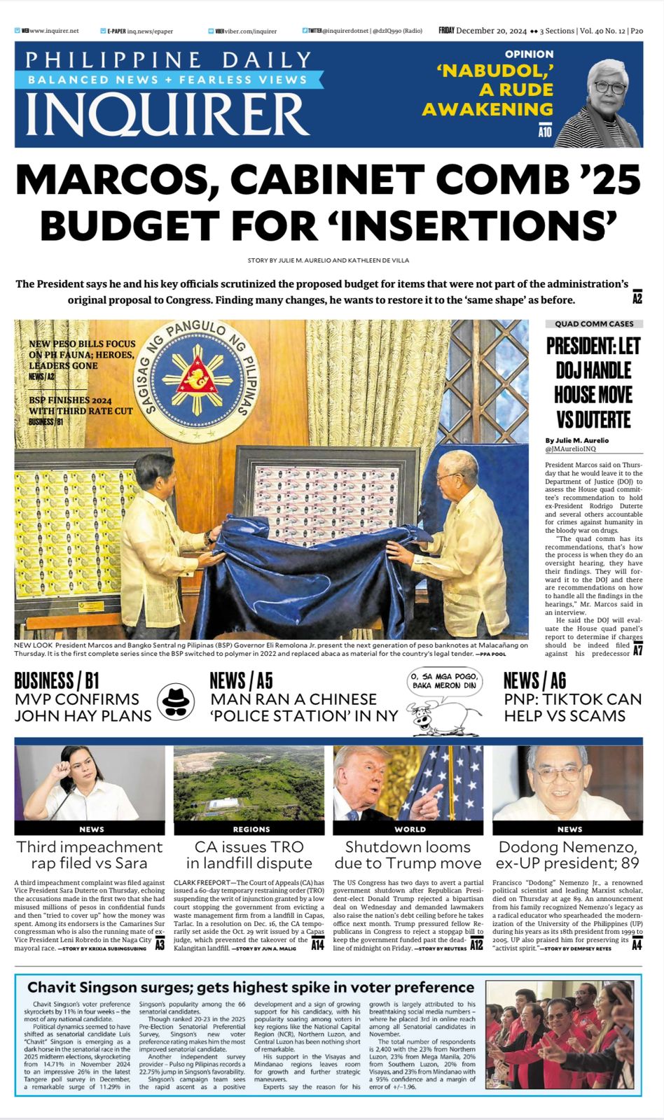 INQUIRER.net - Today's Inquirer front page (Dec. 20,...