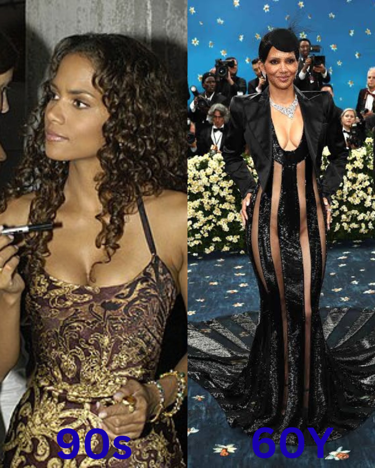 halle berry black dress 90s Berry's transformation from 1990s to 60 years old Size:EU34 short sleeve dress Yindi Backless Boat Neck