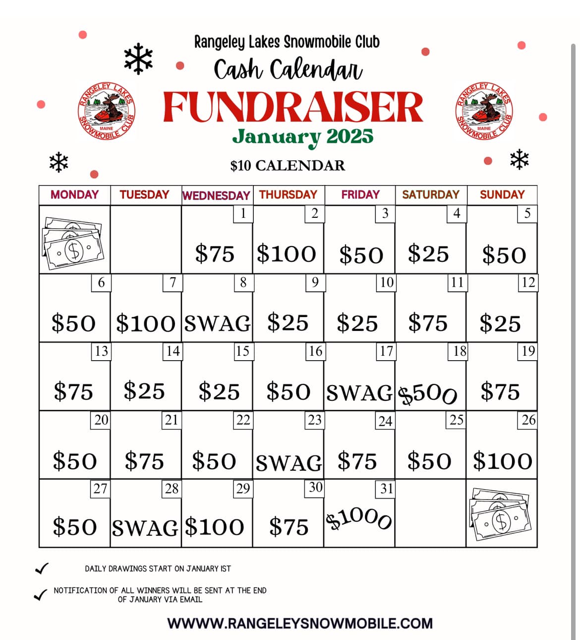 Rangeley - We are one week away from our first drawing of calendar ...