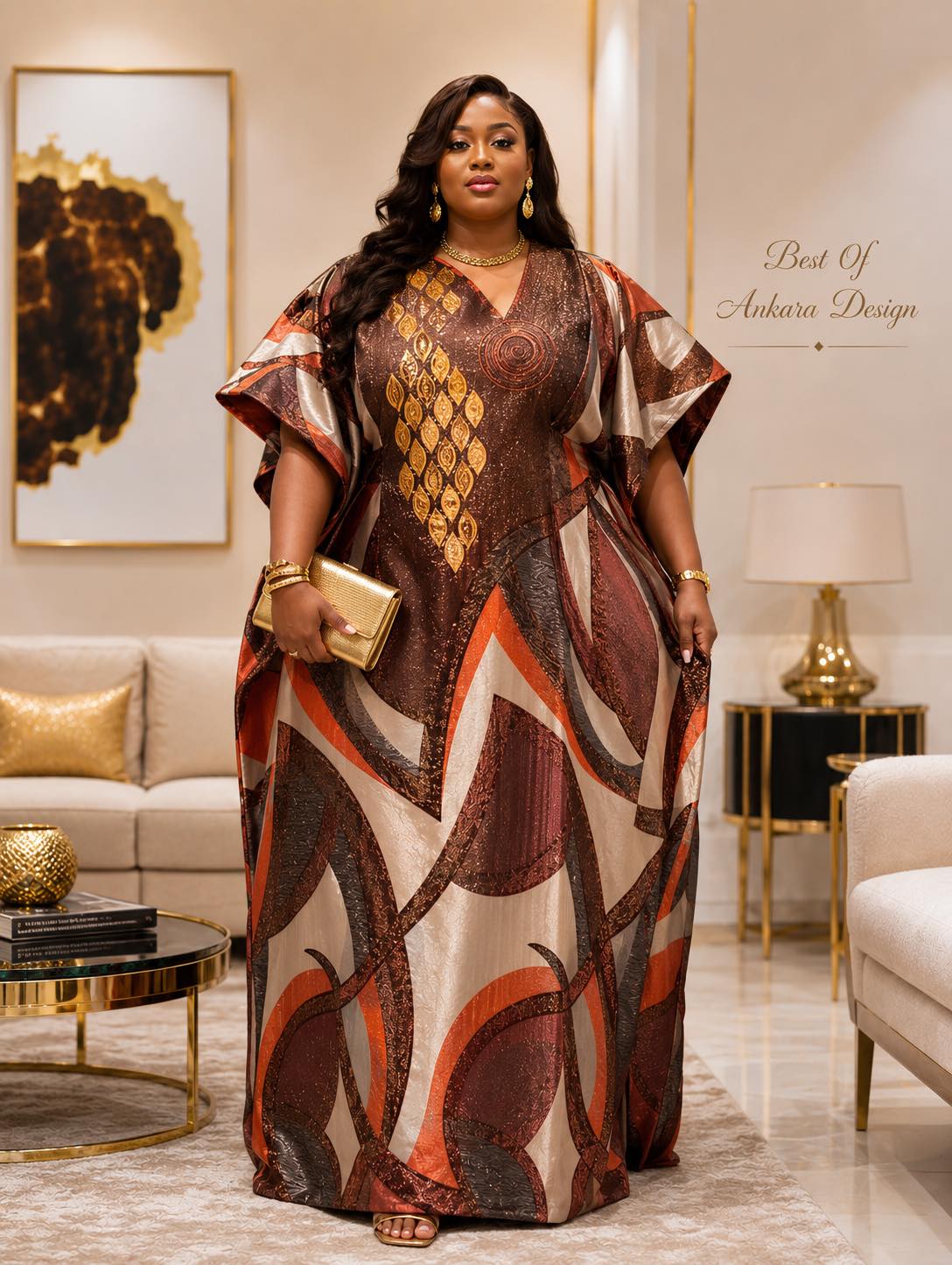 Elegance speaks for itself in this beautiful embroidered brocade gown. The rich brown tones, detailed design, and flowing style make it perfect for weddings, parties, church, and every special occasion. Available to