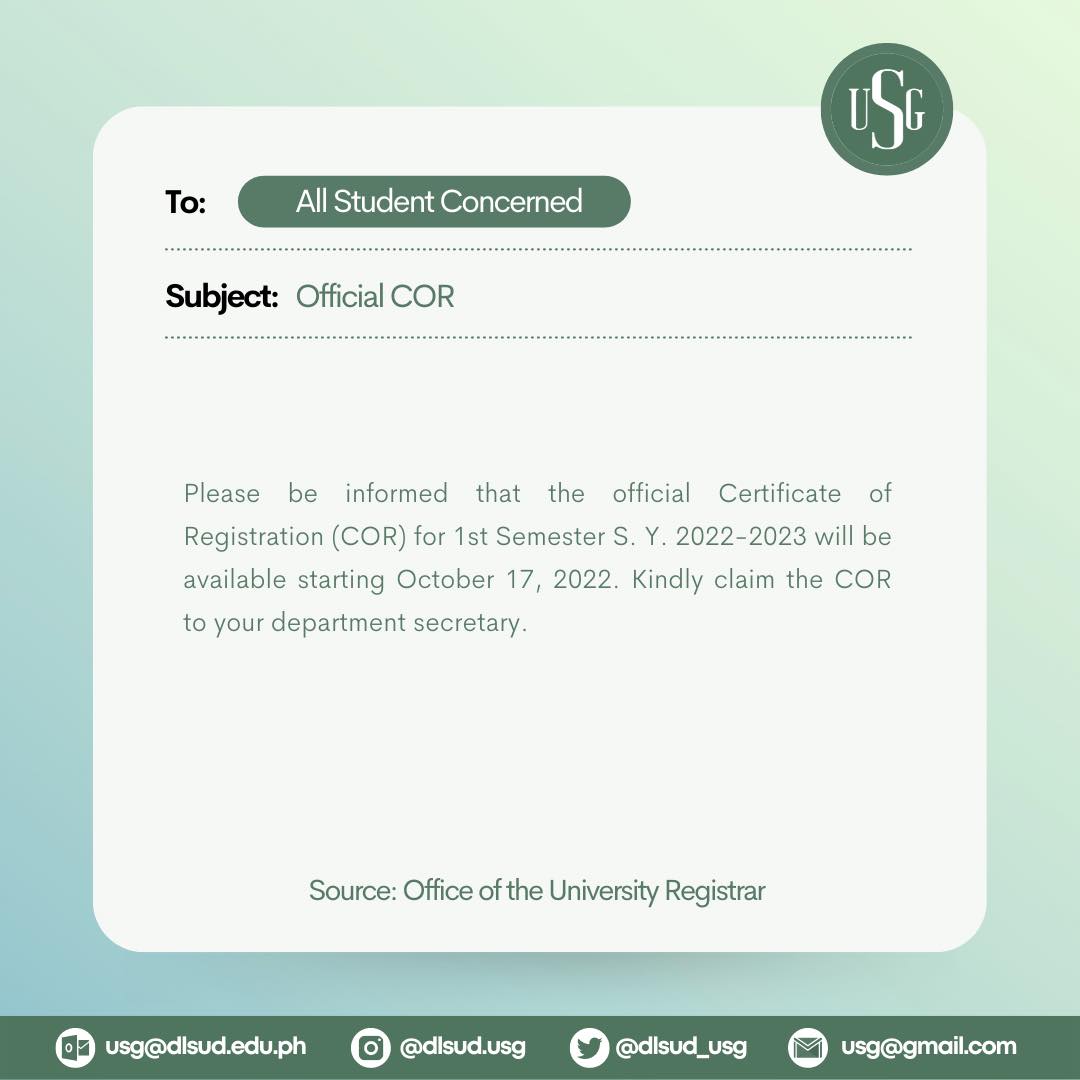 ANNOUNCEMENT re: Official COR Please be informed that the official ...