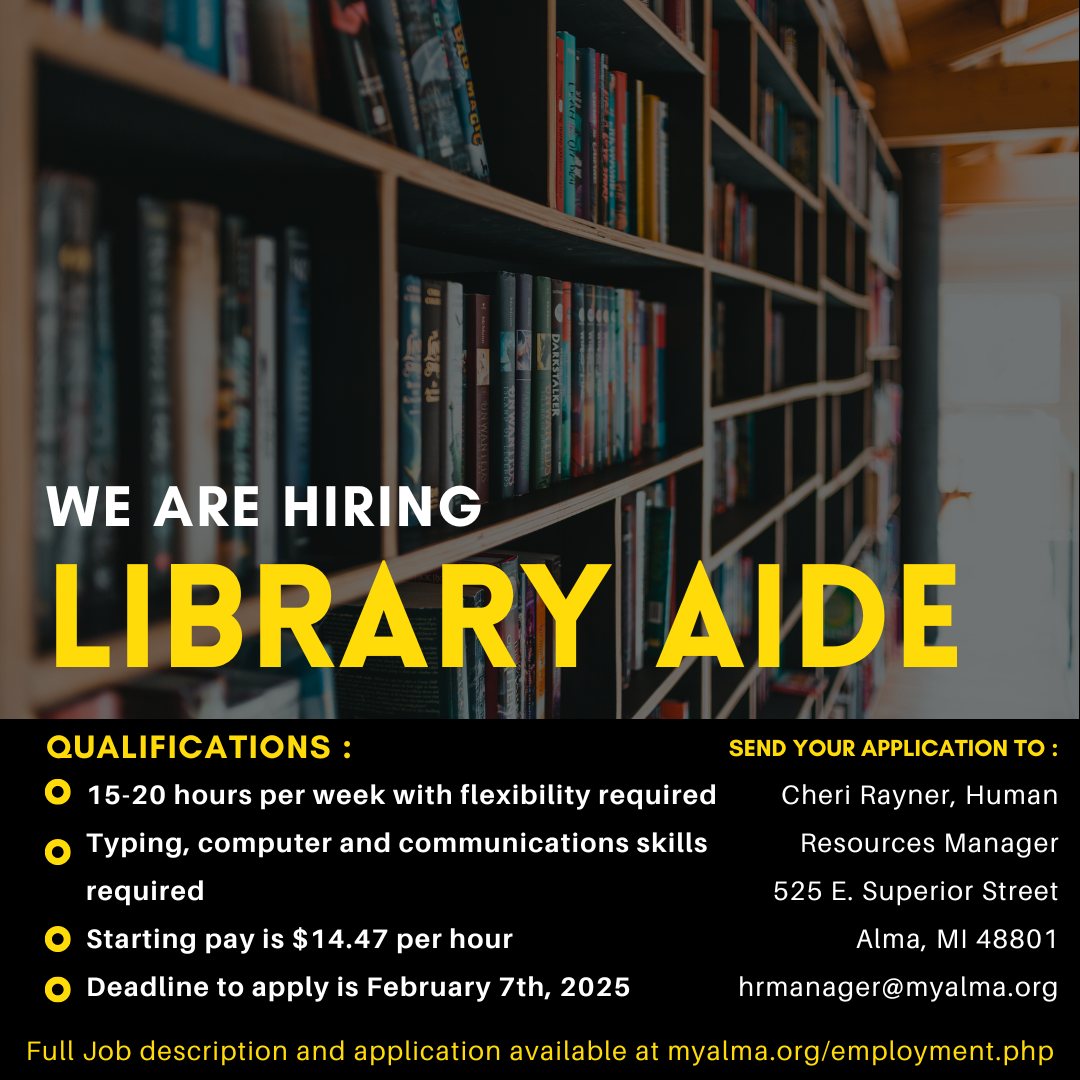 City - The Alma Public Library is currently seeking part-time Library ...