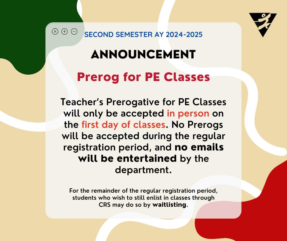 UP - [PRE-ROG FOR PE CLASSES] Please be informed that Teacher’s ...