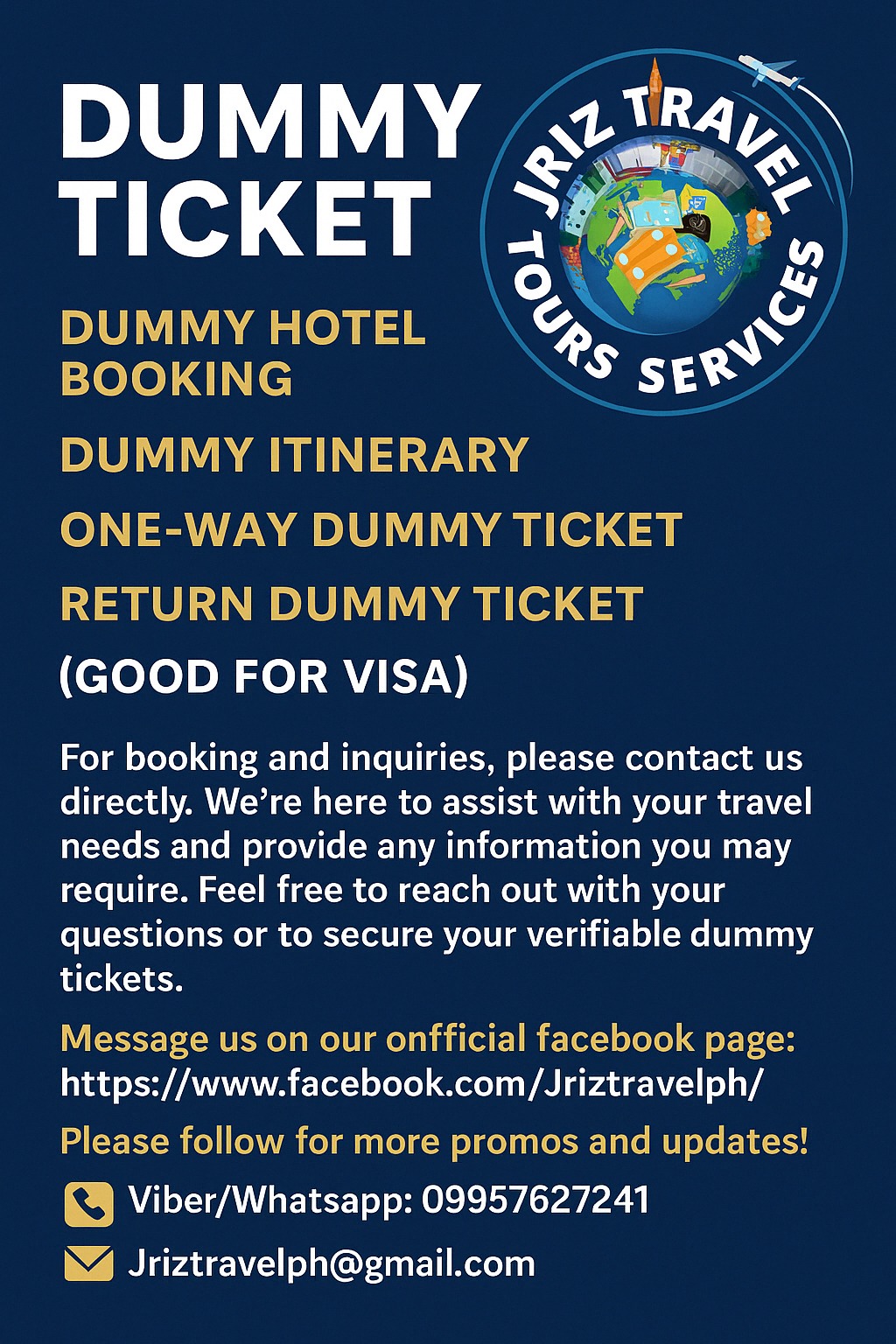 JRIZ - ️ Need a Dummy Ticket, Hotel Booking, or Itinerary for Your Visa ...