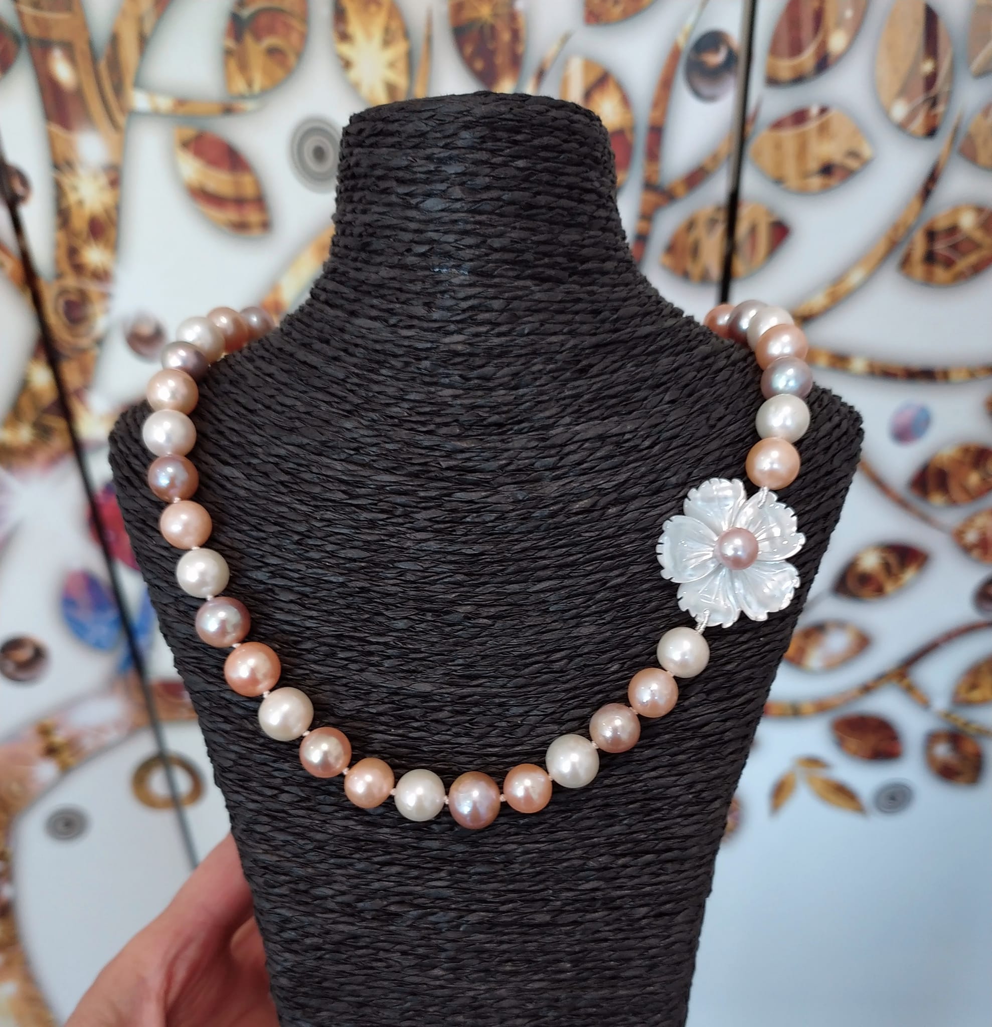 Collier Perles De Culture - Nacre, Pierre & Verre - Style Ovale/Pomme De Terre - Occasion