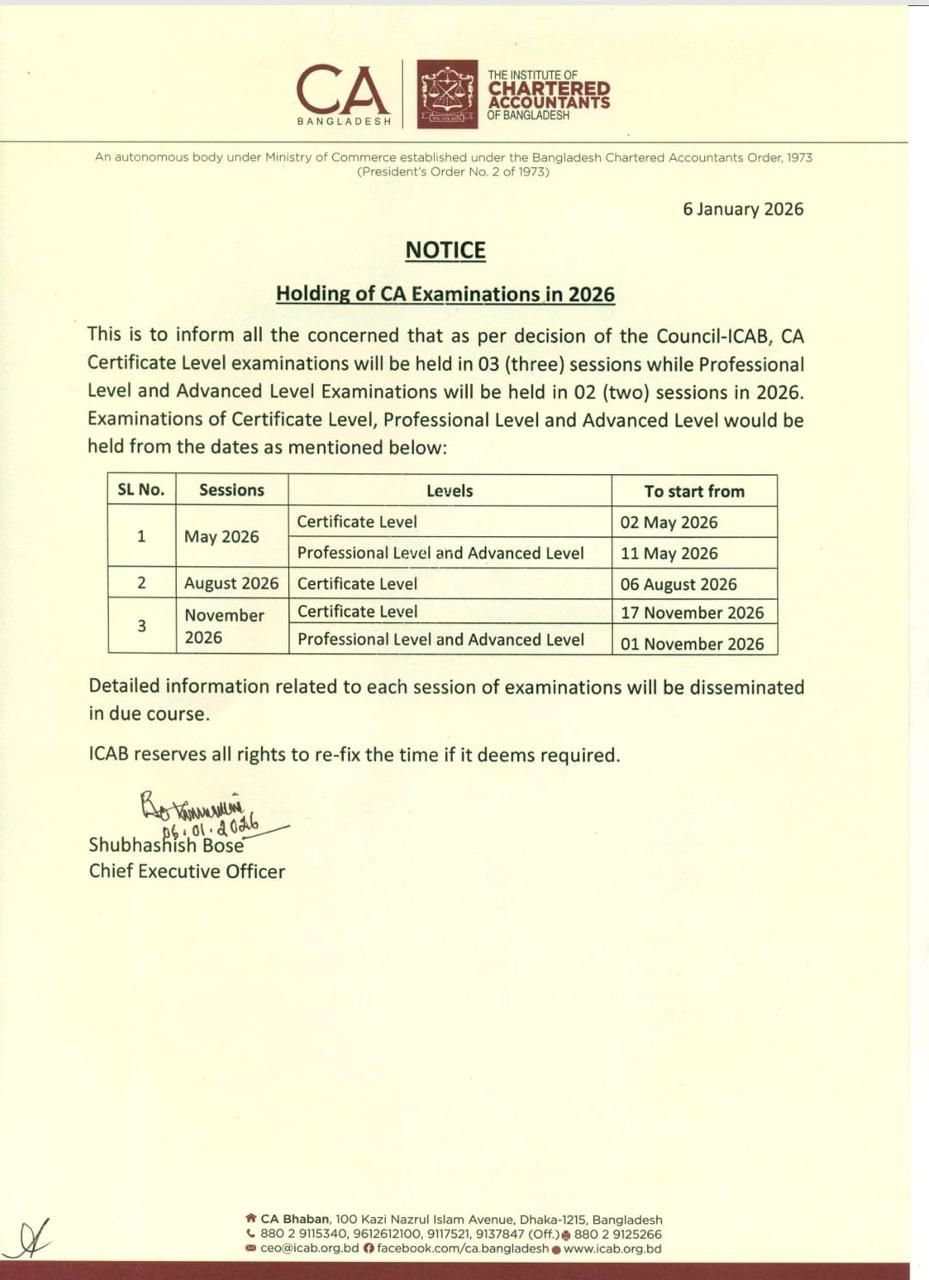 Ahmed - 📢 ICAB Notice: CA Examination Schedule for 2026 The Institute ...