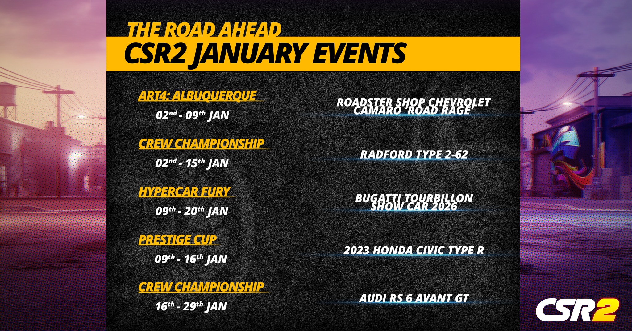 CSR Racing - Happy New Year! January's events roadmap... | Facebook