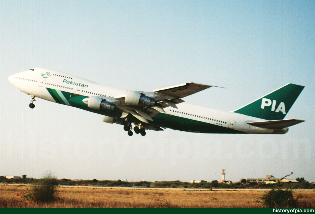 A Pakistan International Boeing 747-200B. Wearing the colourful