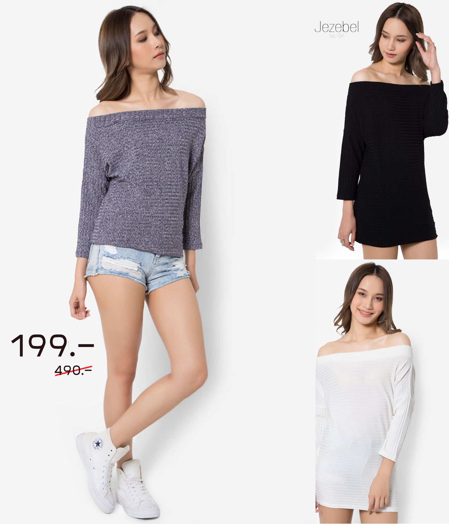 เสื้อเบลาส์ Stylish Neckline Chunky Rib (White) (No.104) . ตัวนี้ตัด ...