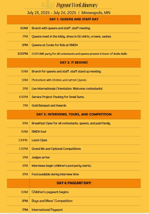 The Global - Our tentative schedule for pageant week! Join us! | Facebook