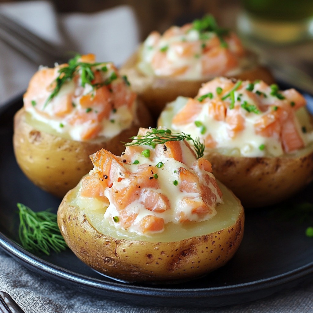 Recette - Pommes de terre farcies au saumon et à la crème Ingrédients ...