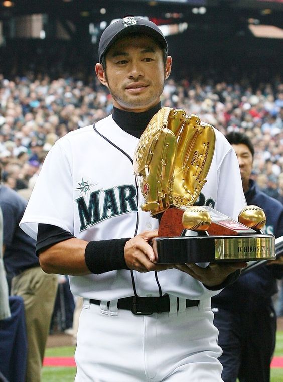 Ichiro with a Gold Glove. He won 10 Gold Gloves in his career.