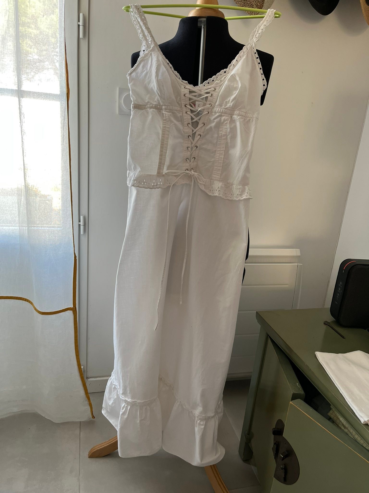 Robe D'été ESPRIT Taille 38 - Coton Doublé, Bretelles Réglables - Couleur Kaki - Parfait état