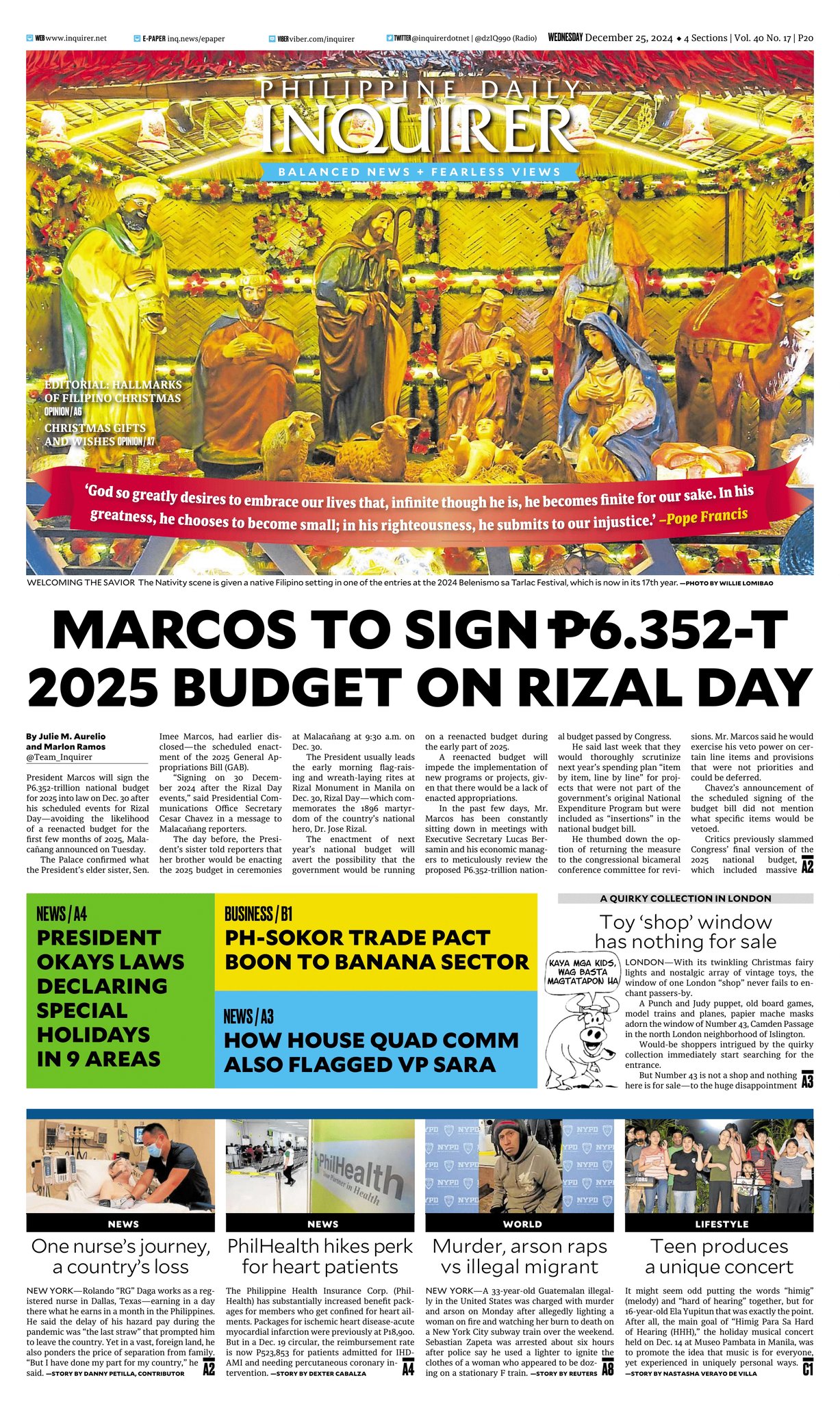 INQUIRER.net - Today's Inquirer front page (Dec. 25,... | Facebook