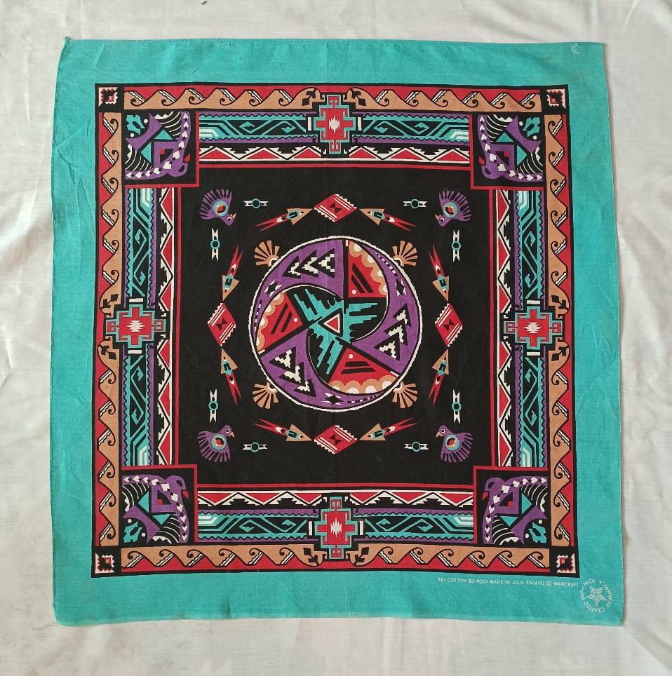 Vintage 80s Wamcraft Southwest Native American Bandana Made in USA