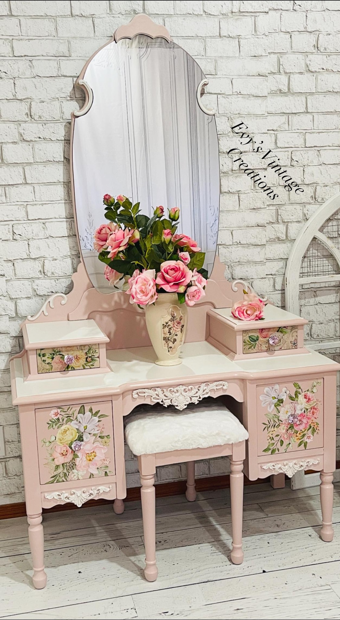 Updated 1950s mahogany vanity with Fusion Minerals Victorian Lace