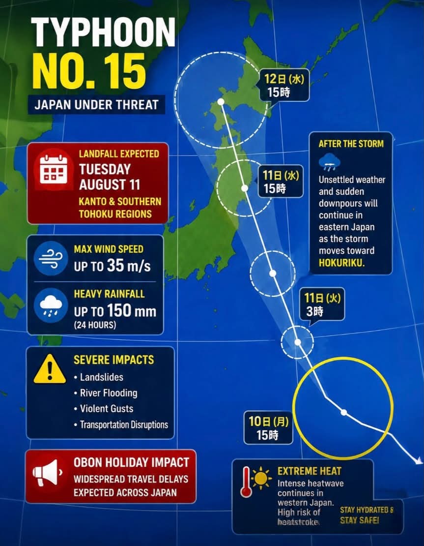 Typhoon No. 15 to hit Japan's Kanto and Tohoku regions