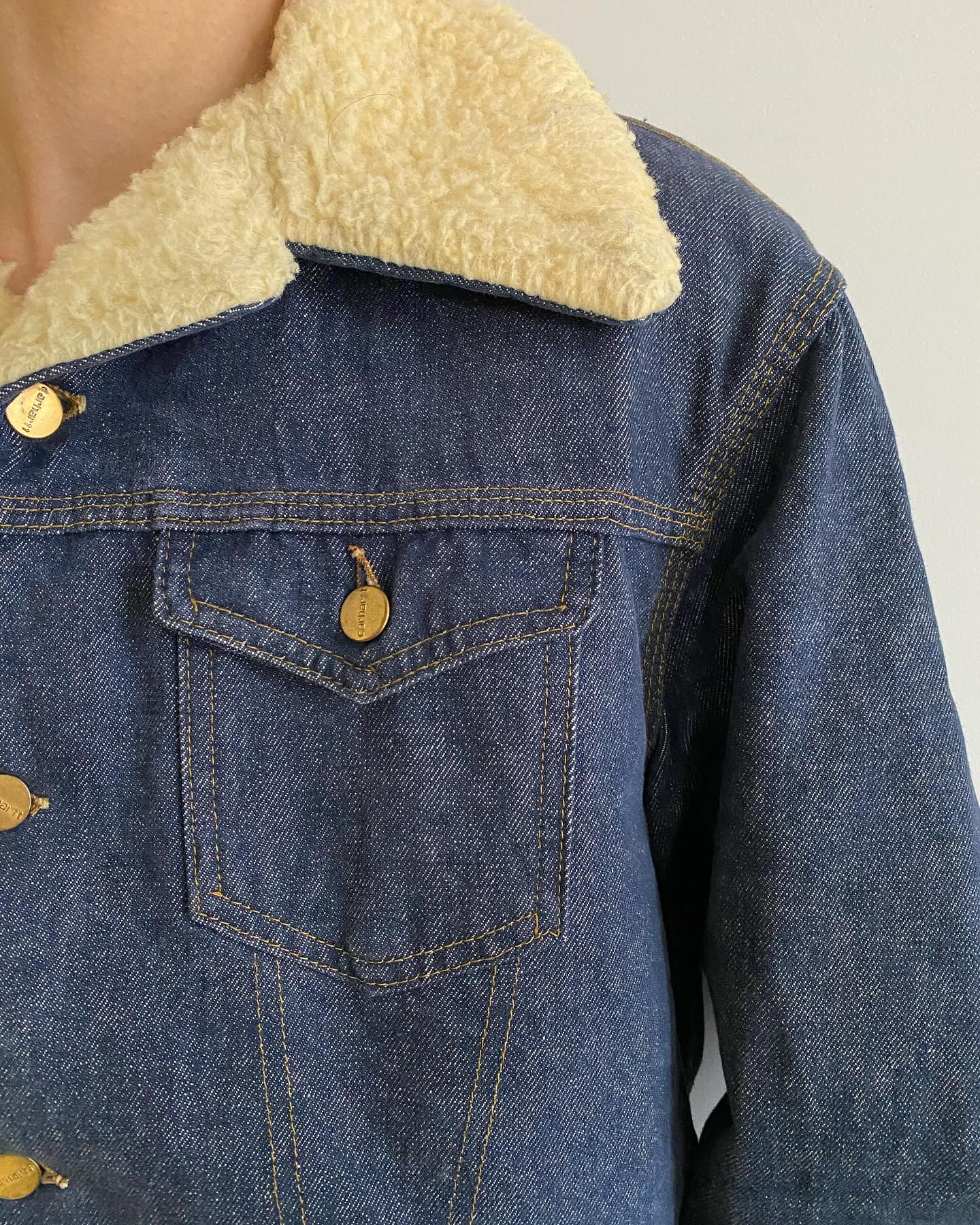 70s Carhartt BOA DENIM TRACKER JACKET Size: 44 着用スタッフ 176cm 