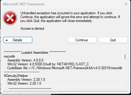 Microsoft .NET Framework Unhandled exception has occurred in your ...