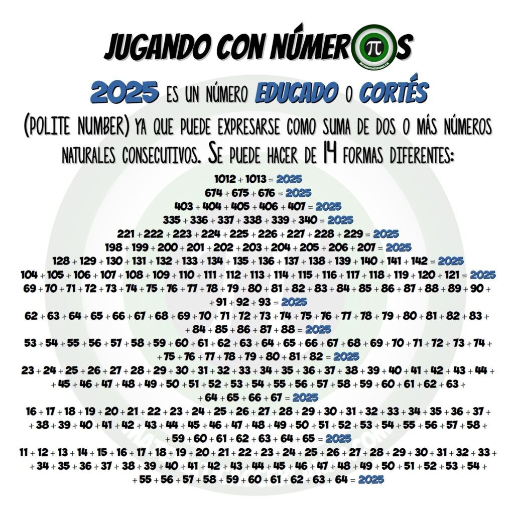 Matematicascercanas - 2025 es un número educado o cortés (polite number ...