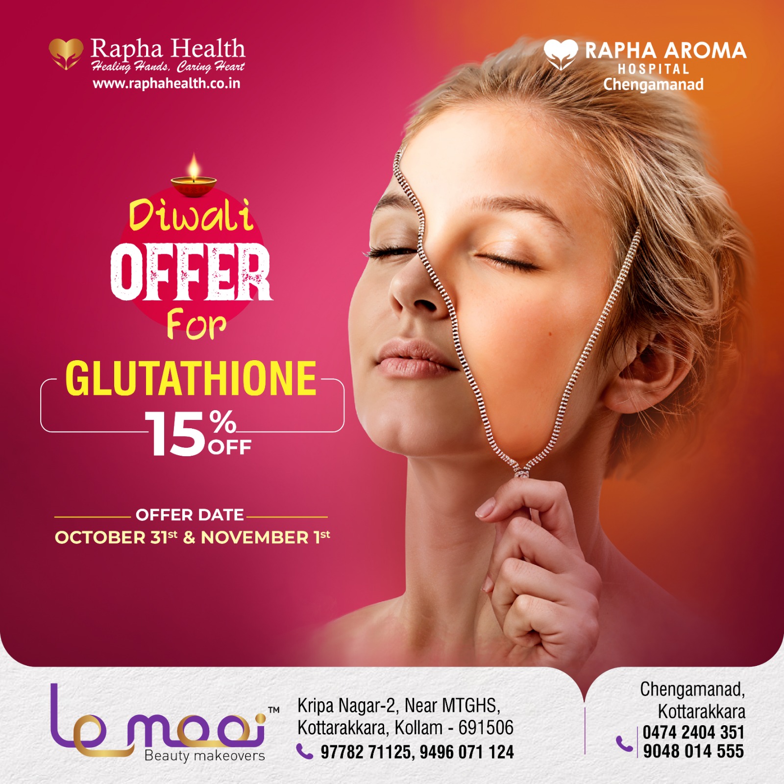 glutathione treatment in kollam ✨ Diwali Special Offer . . Unlock radiant, glowing skin this Diwali with our Glutathione Treatment, now available at 15% OFF! 💆‍♀️🌟 . . . Offer Dates: October 31st & November glutathione iv dosage guidelines Cardio Health Flavor:Pink Burst