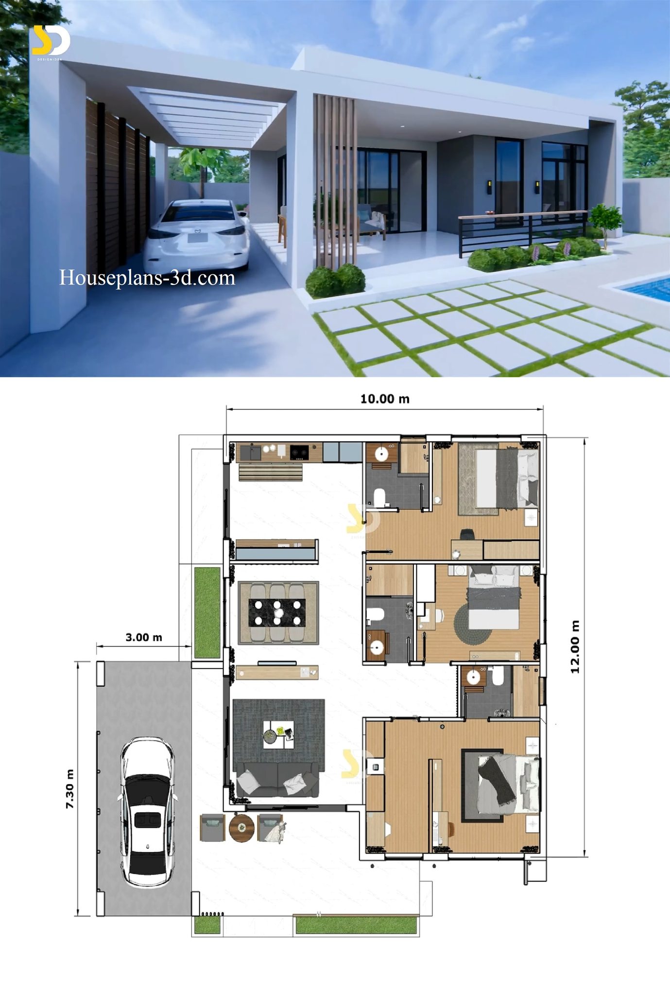 HousePlans - Beautiful House Design Plan 10x12 M 3 Bedroom | Facebook