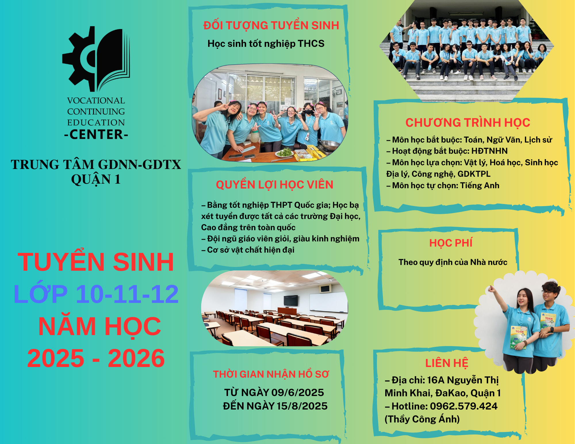 TRUNG TÂM GDNN-GDTX QUẬN 1 TUYỂN SINH LỚP 10, 11, 12 NĂM HỌC 2025-2026 ...