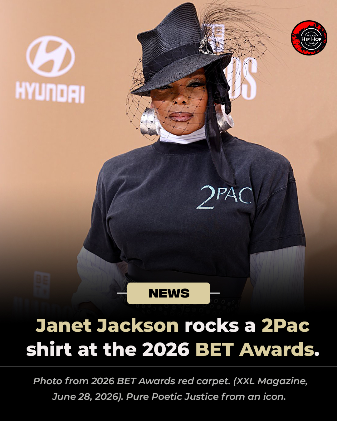 Michael Jackson's sister Janet Jackson wearing 2Pac shirt at the